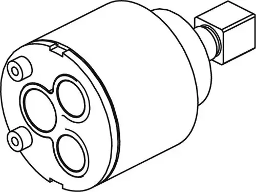 Umschaltkartusche von Ideal Standard, rundes Design mit drei Öffnungen, Anschlussstück auf der Seite, geeignet für Duschsysteme.